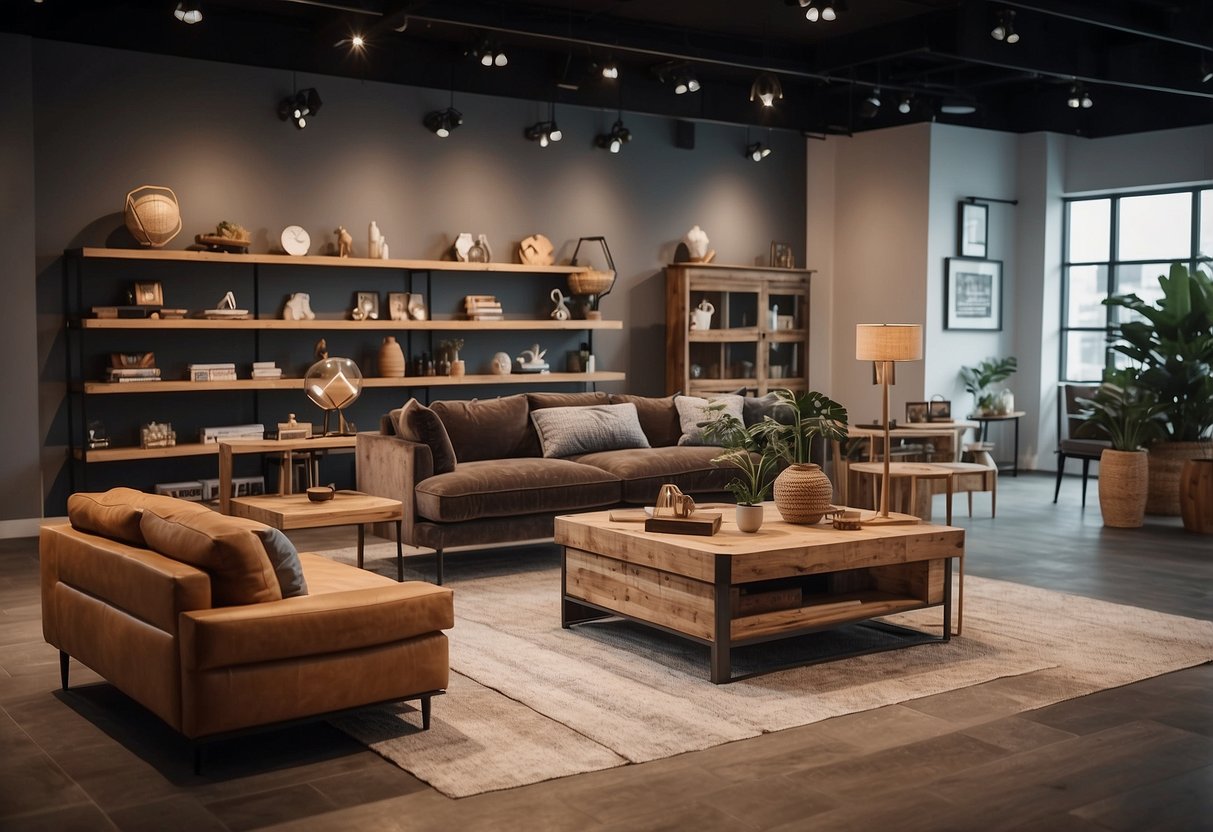 A showroom with various furniture categories and brands displayed for exploration by manufacturers