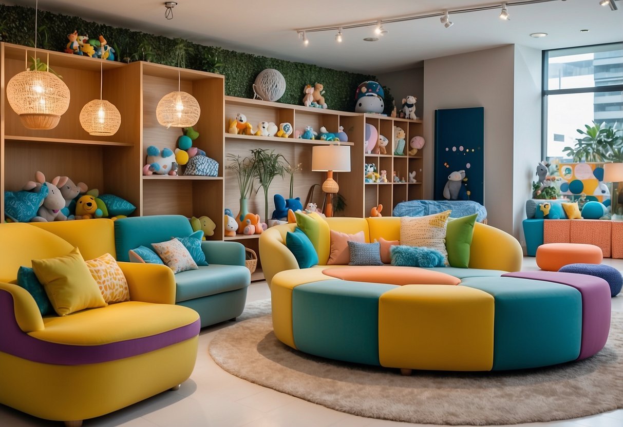 A colorful and inviting children's furniture showroom in Singapore, with playful designs and a variety of options for kids' rooms
