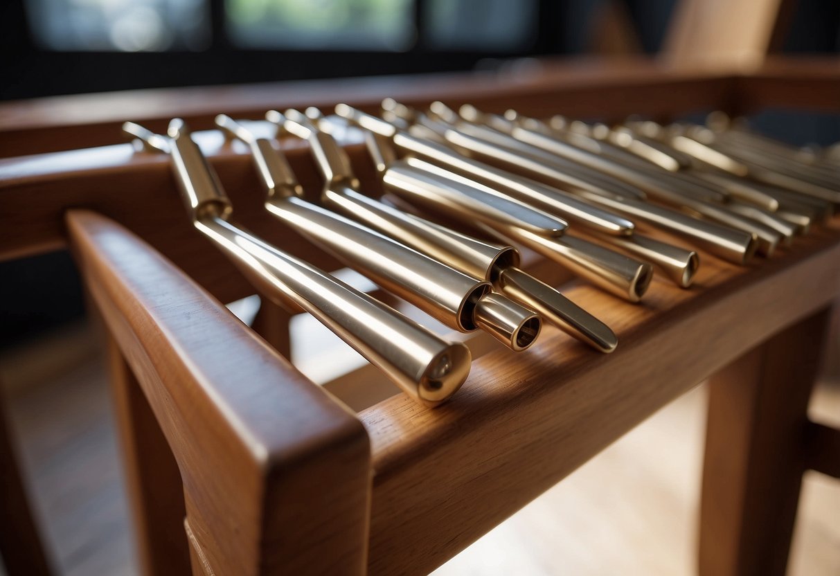 Wooden pins secure furniture joints, visible in a close-up of a chair or table assembly