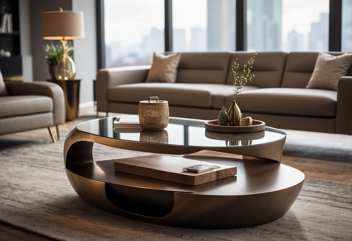 The coffee tables from A.R.T Furniture are displayed in a spacious showroom with soft lighting, showcasing their elegant designs and quality craftsmanship