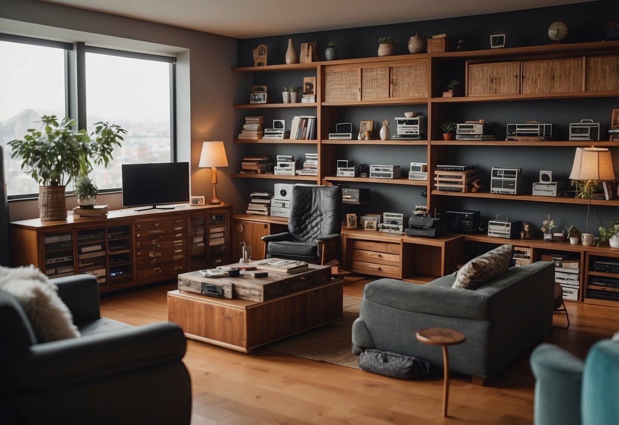A room filled with various types of furniture, neatly organized and labeled with "Frequently Asked Questions" tags