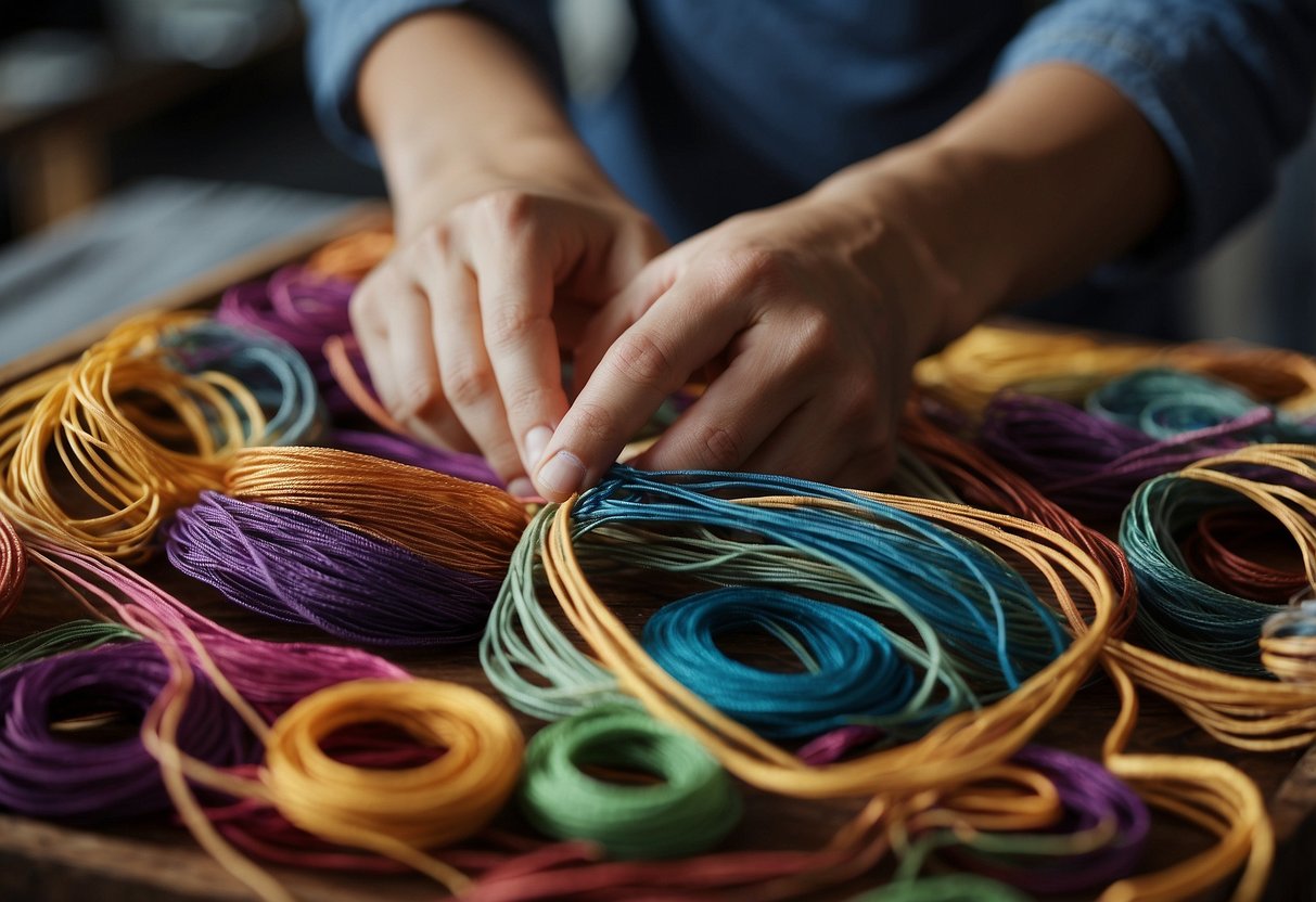 A person is customizing string furniture, adding unique patterns and colors to the strings, creating a visually appealing and personalized piece