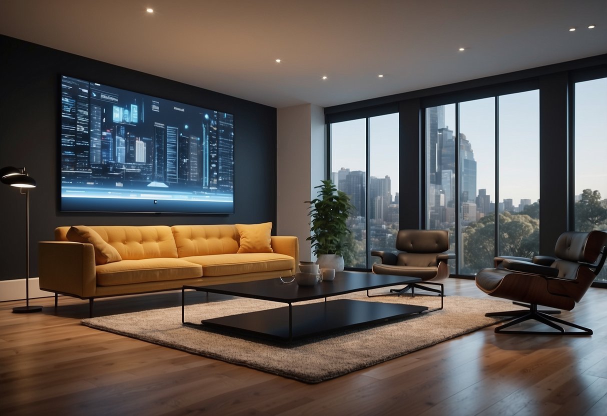 A room with digital furniture overlayed on real objects, showcasing the seamless integration of virtual and physical elements in augmented reality