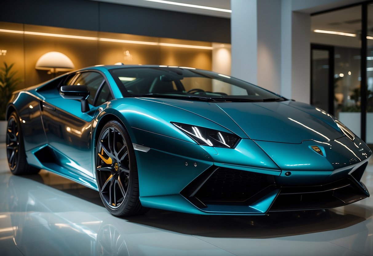 The sleek Lamborghini Furniture Collection displayed in a modern showroom with vibrant lighting and polished surfaces