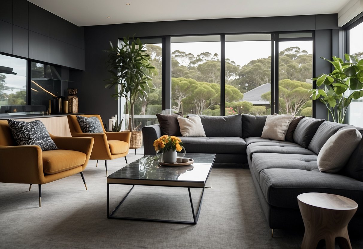 A modern living room with sleek furniture and vibrant decor in Perth