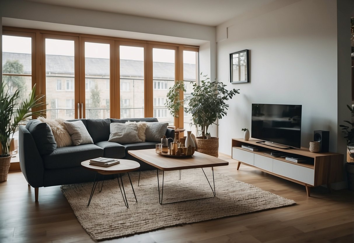 A cozy living room with stylish furniture and decorative accessories, complemented by modern appliances, creating a warm and inviting atmosphere