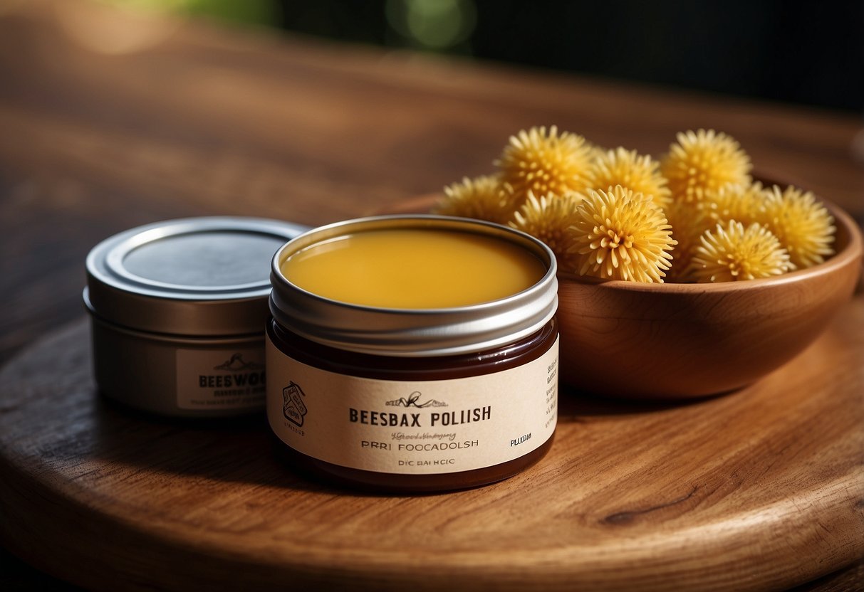 Beeswax polish is applied to a wooden table, with a soft cloth. The polish brings out a warm, natural glow in the wood's grain