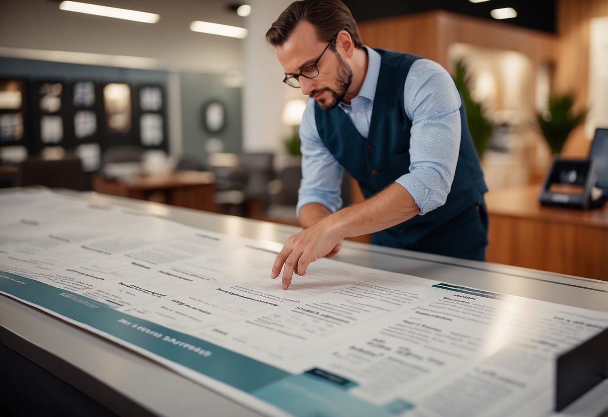 A customer browsing through a list of common inquiries about Dauphin furniture, with a helpful representative standing by to provide assistance