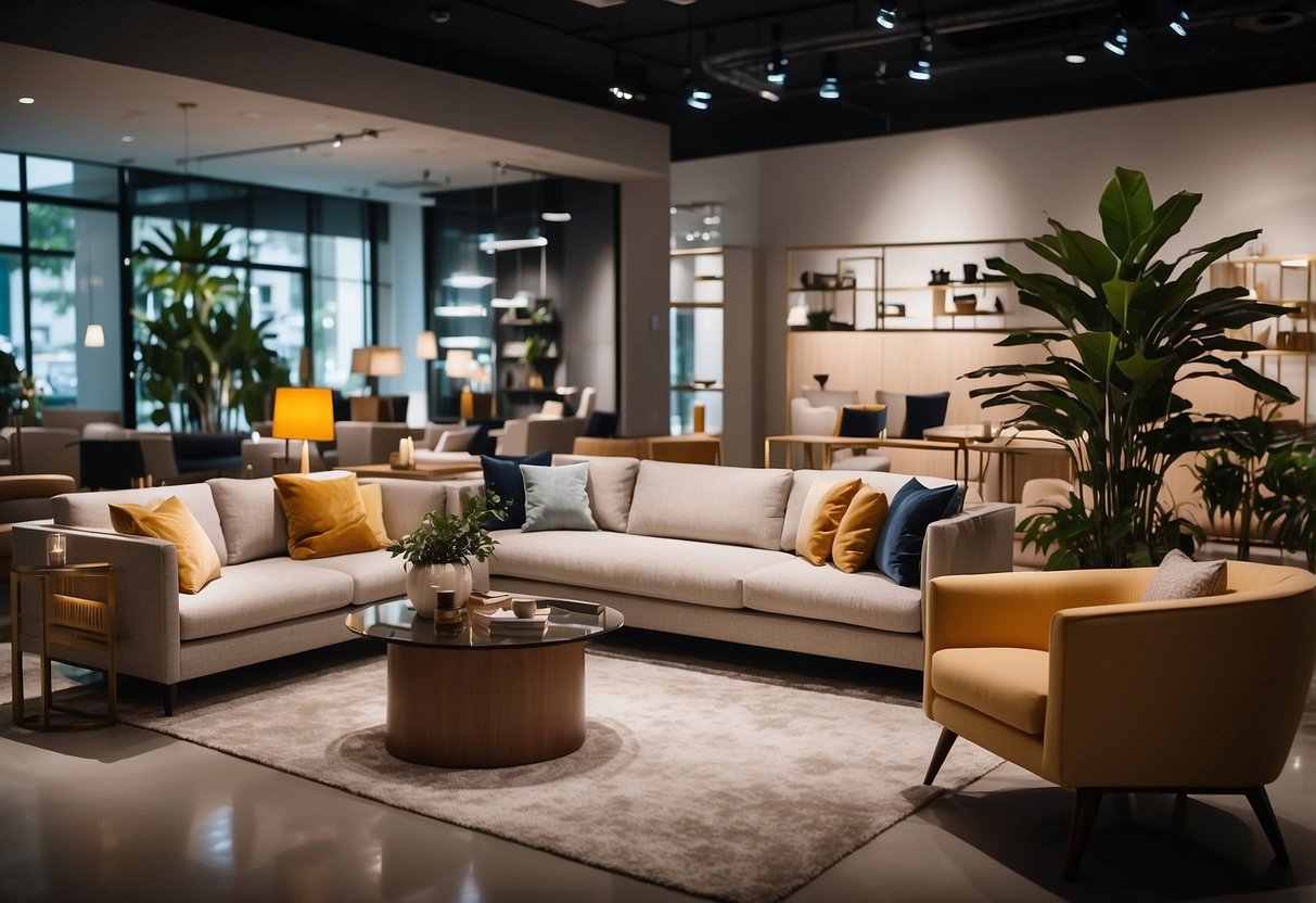 A cozy showroom with modern furniture displays at Originals Furniture in Singapore. Bright lighting and clean lines create a welcoming atmosphere