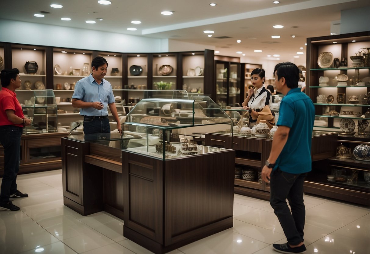 Customers browsing furniture displays in Johor Jaya shop
