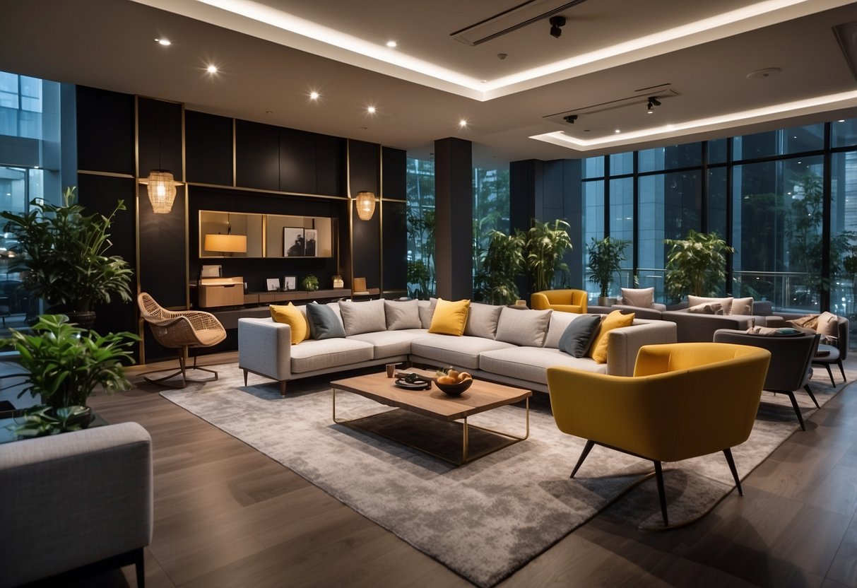 The furniture showroom in Singapore features modern, sleek designs from top brands