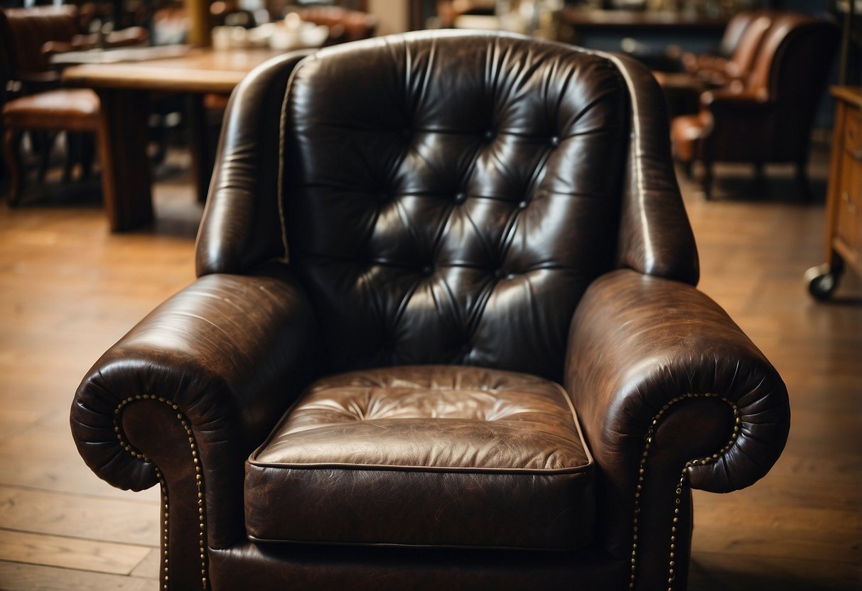 A well-worn chair sits beside a sturdy wooden table, surrounded by various fittings and fixtures. The room is filled with a mix of modern and vintage pieces, each showing signs of use and character