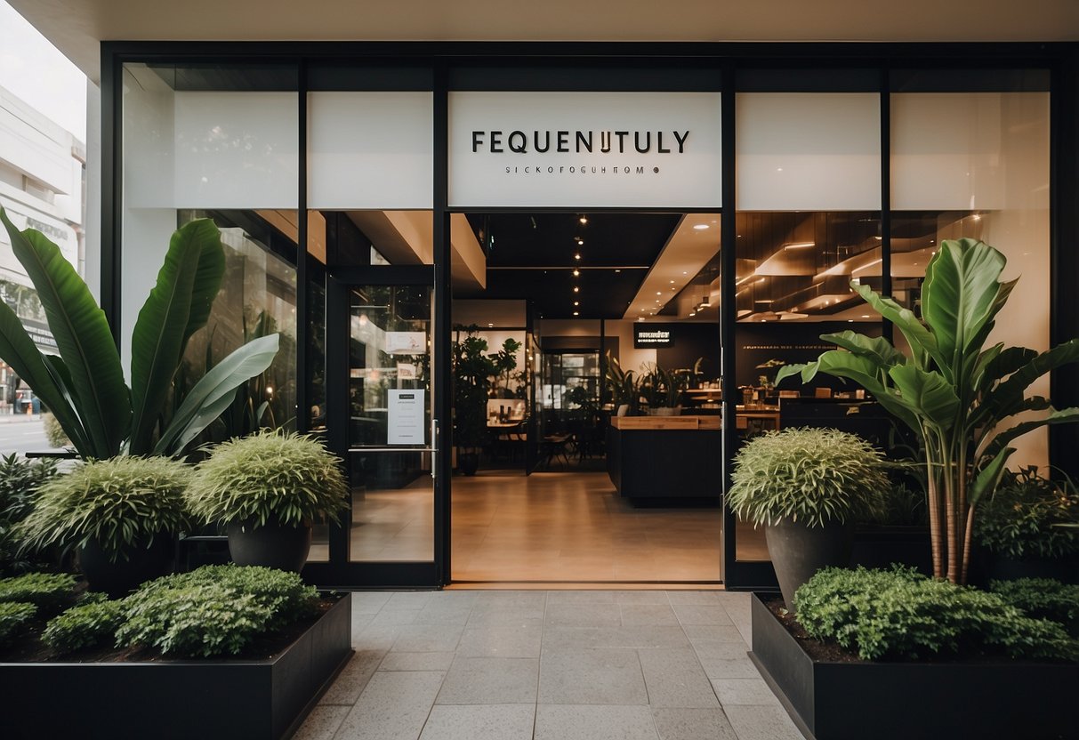 A modern storefront with "Frequently Asked Questions" signage, located at Forty Two Furniture Singapore address
