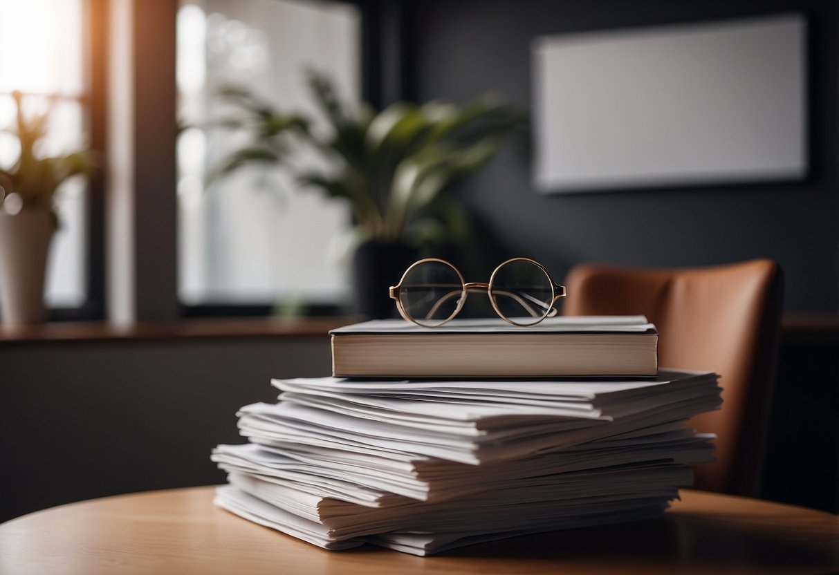 A stack of FAQ papers next to a modern Castlery furniture set