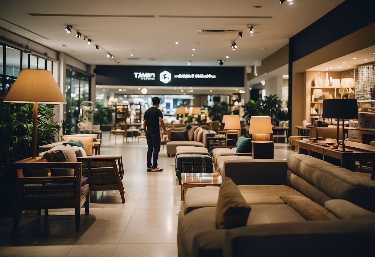 Customers browse modern and traditional furniture in Tampines shops