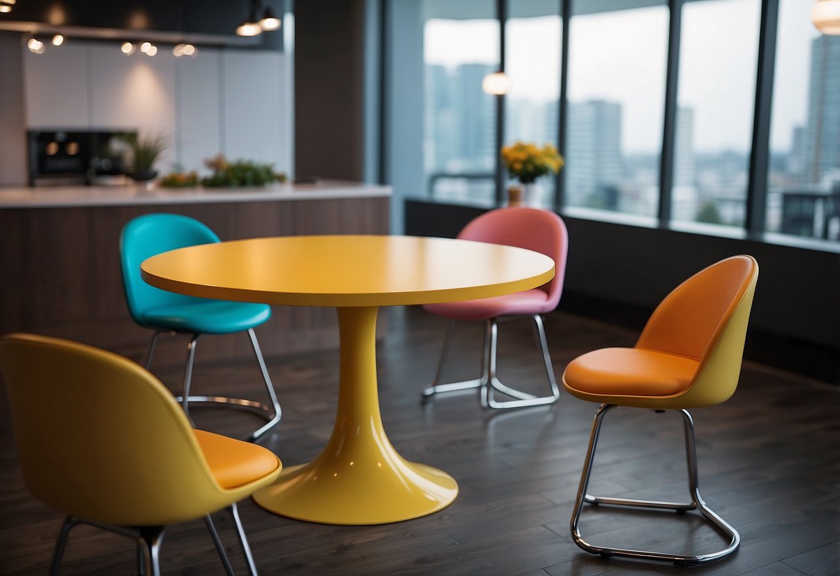 A colorful, sturdy table and chair set with rounded edges and adjustable height options, featuring non-slip surfaces and built-in safety features