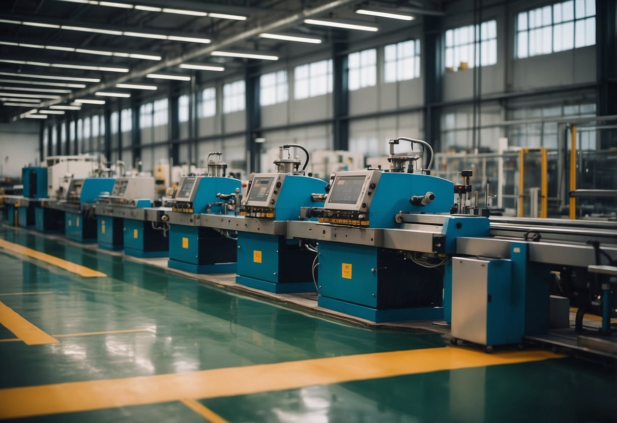 A modern factory with state-of-the-art machinery producing high-quality, sustainable furniture. Raw materials are carefully sourced and craftsmen meticulously assemble each piece