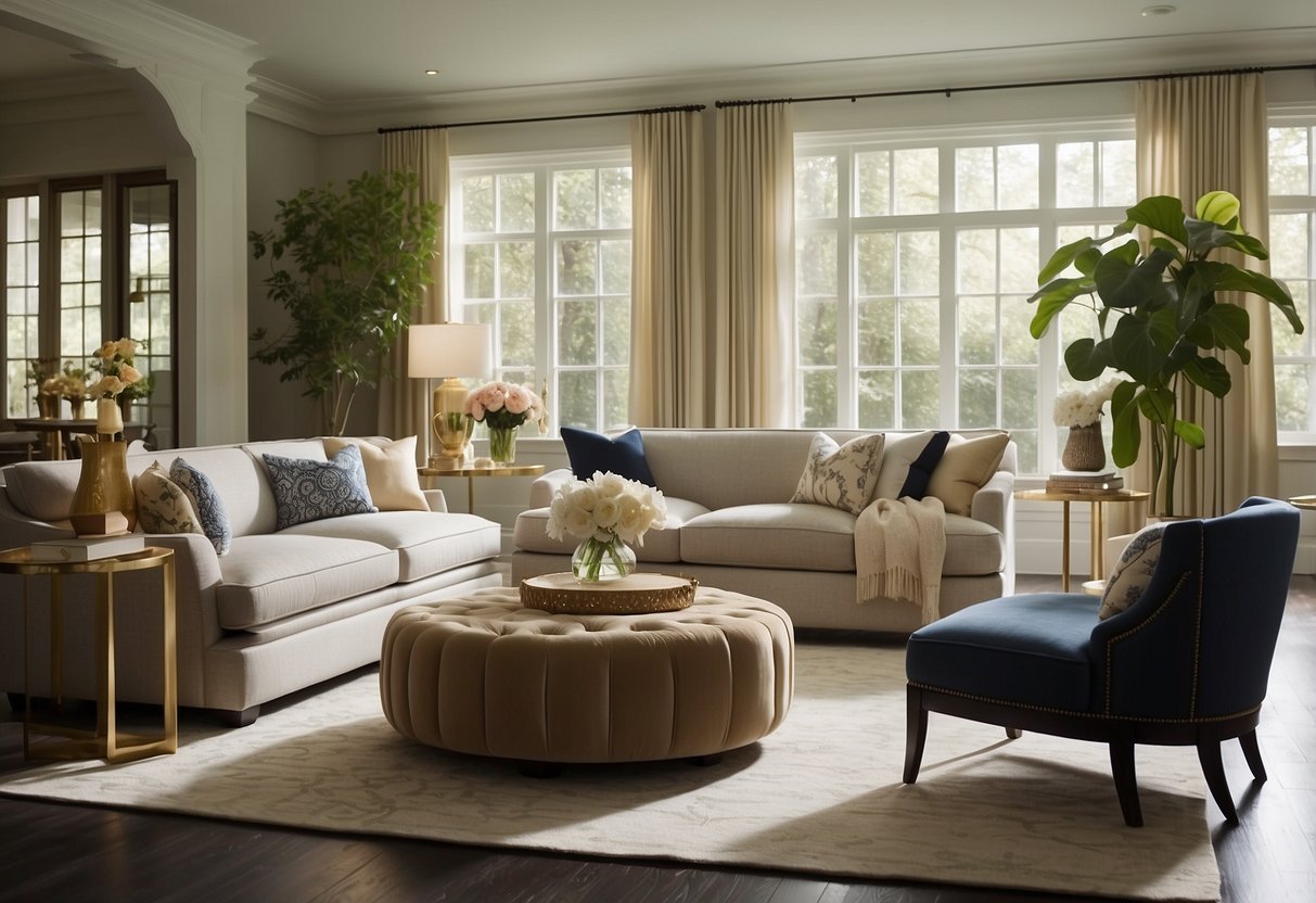Aerin furniture arranged in a well-lit, spacious room with a cozy ambiance, featuring elegant and modern designs that enhance the overall aesthetic of the space