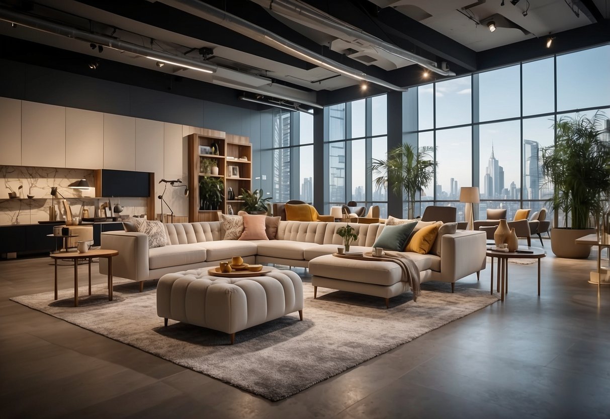 A wide array of modern and stylish furniture pieces displayed in a spacious showroom, showcasing the latest innovations from the world's largest furniture company