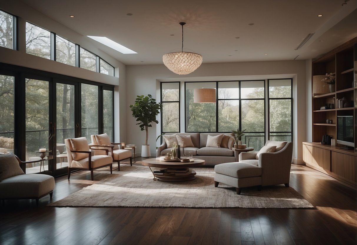 A room with dark wood floors and light-colored furniture. The furniture should complement the floors, creating a balanced and harmonious look