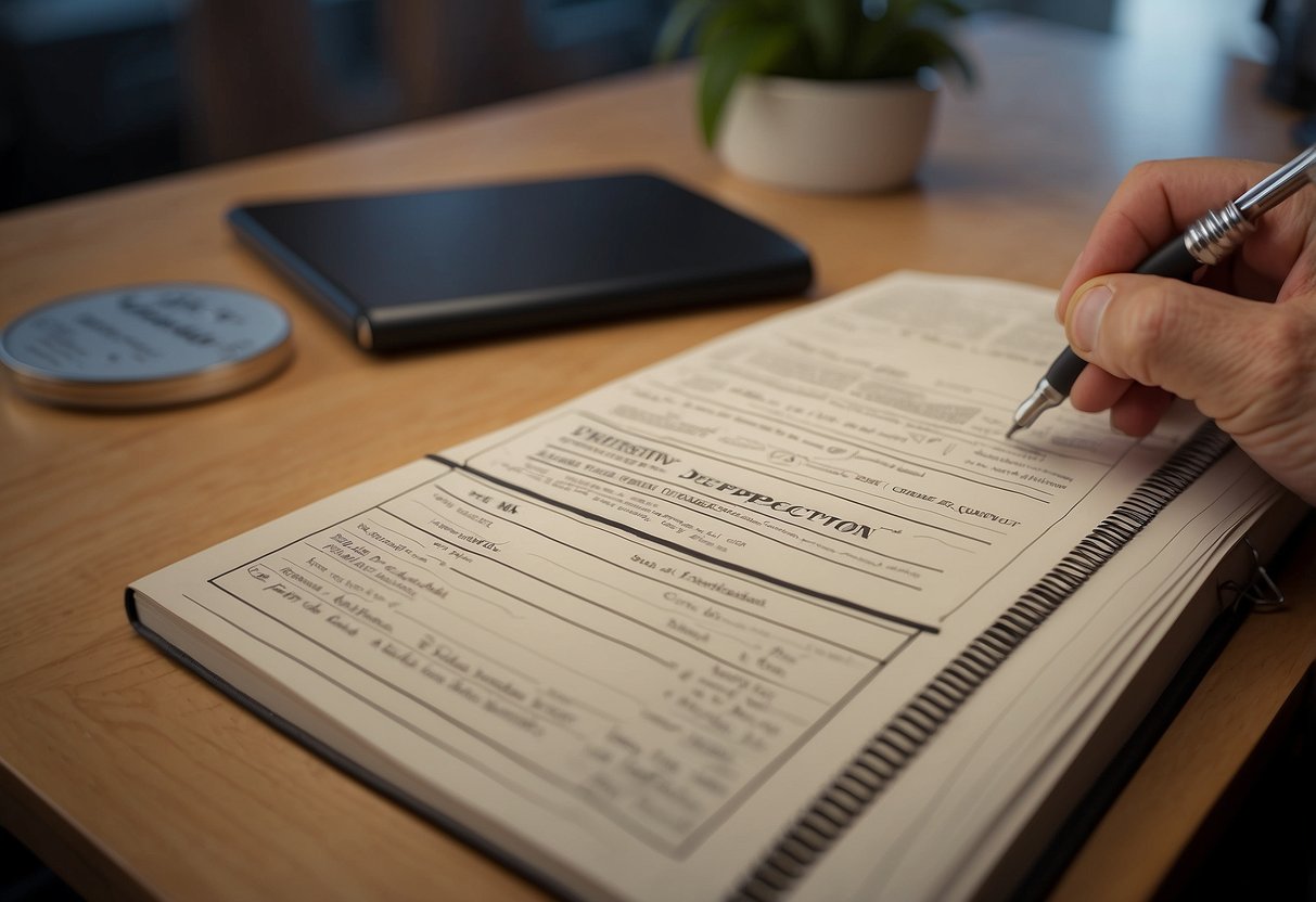 Furniture being marked with "depreciation" label and recorded in a journal entry