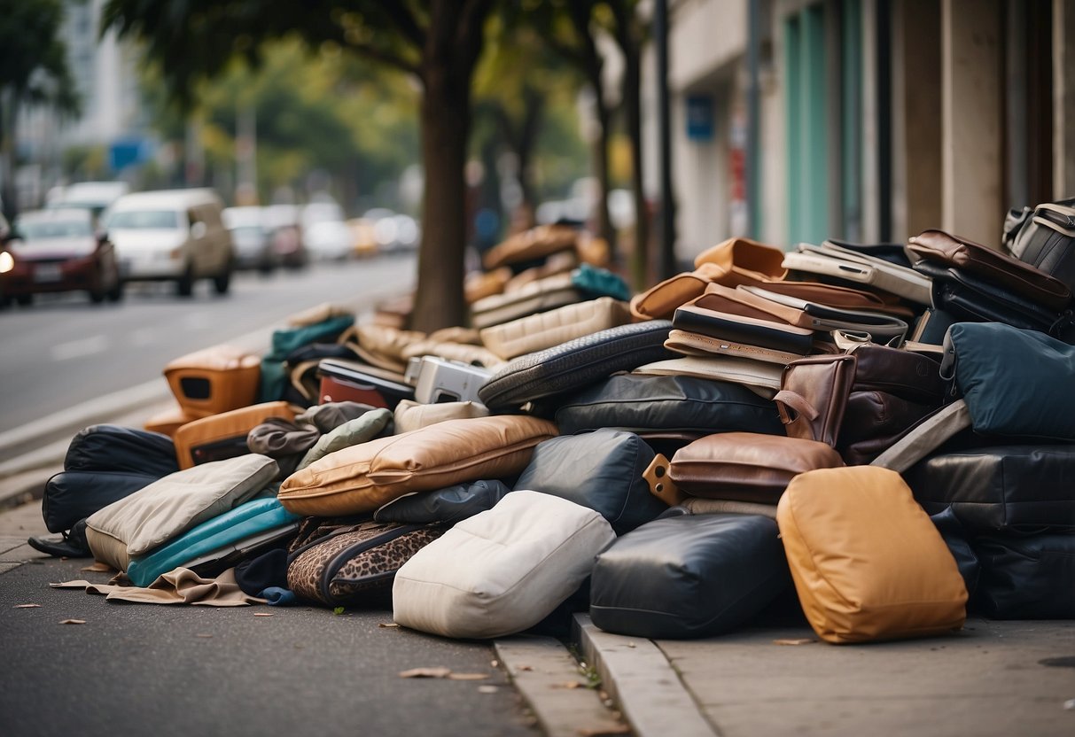Unwanted furniture piled on curb, awaiting disposal by Singapore town council