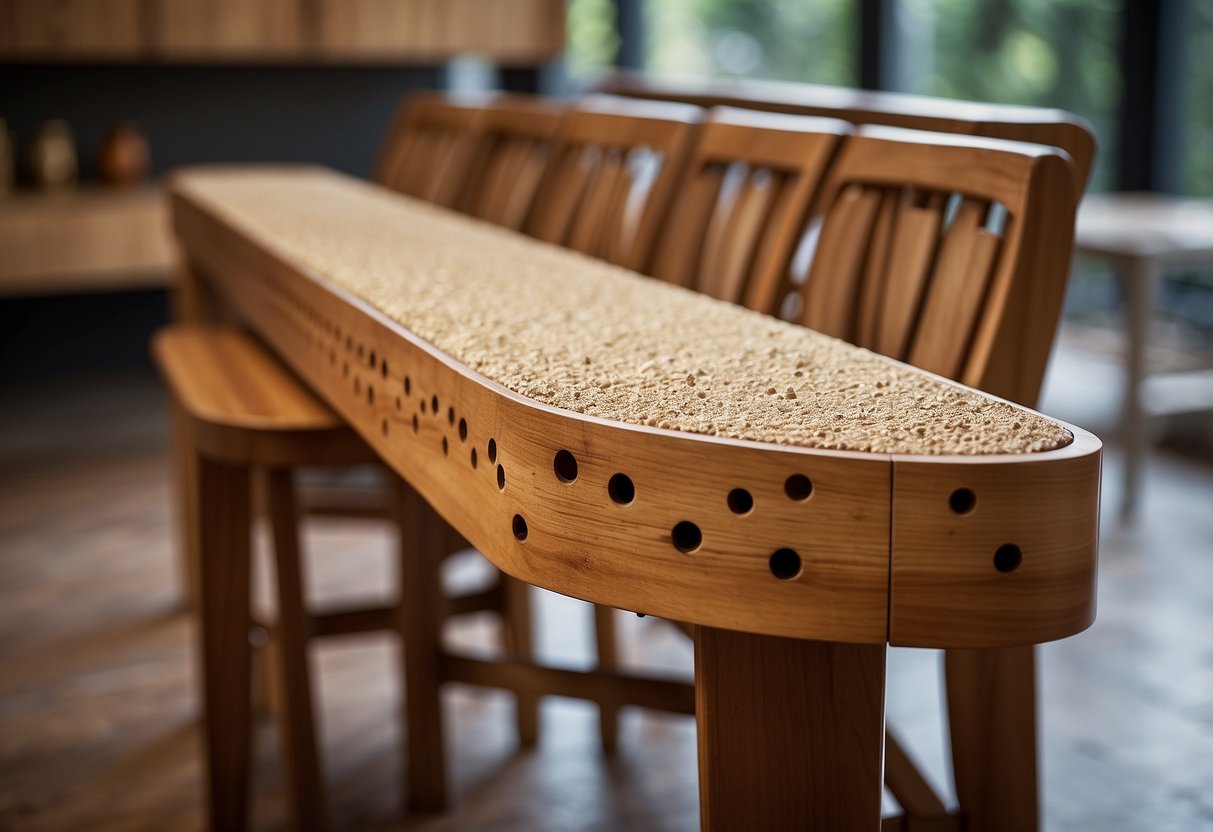 Wooden furniture with small holes and sawdust