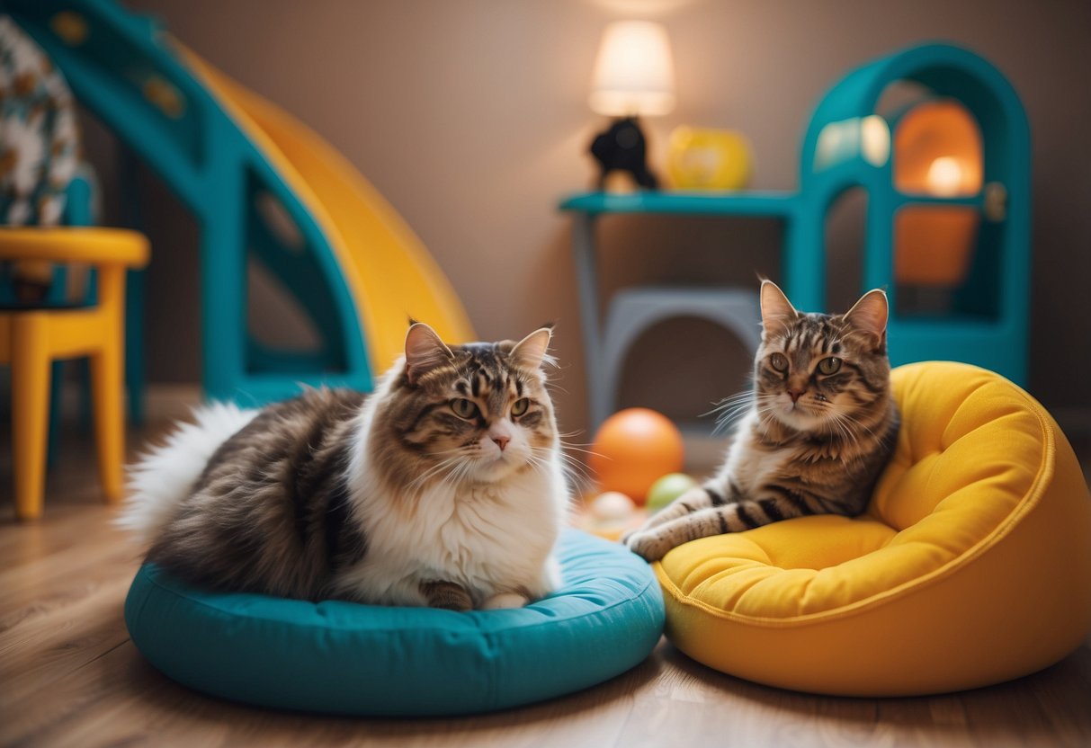 Pets play on colorful furniture sets in Happy Pet Story world