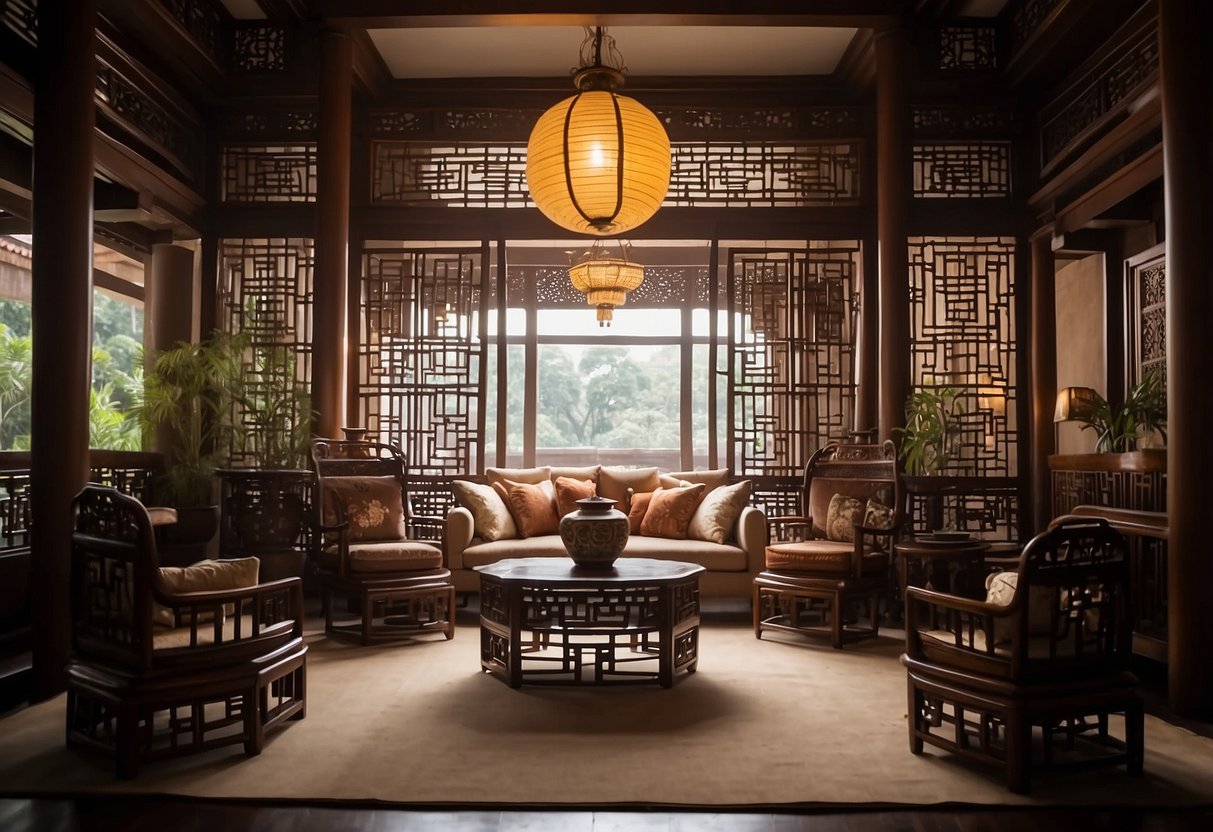 A room with traditional Chinese furniture arranged for display, with attention to the craftsmanship and intricate details