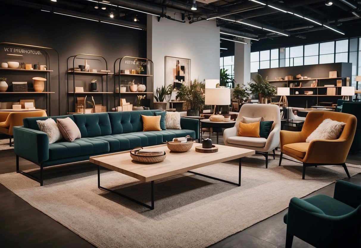 A crowded showroom displays Kettal furniture on sale, with tags and discounts visible