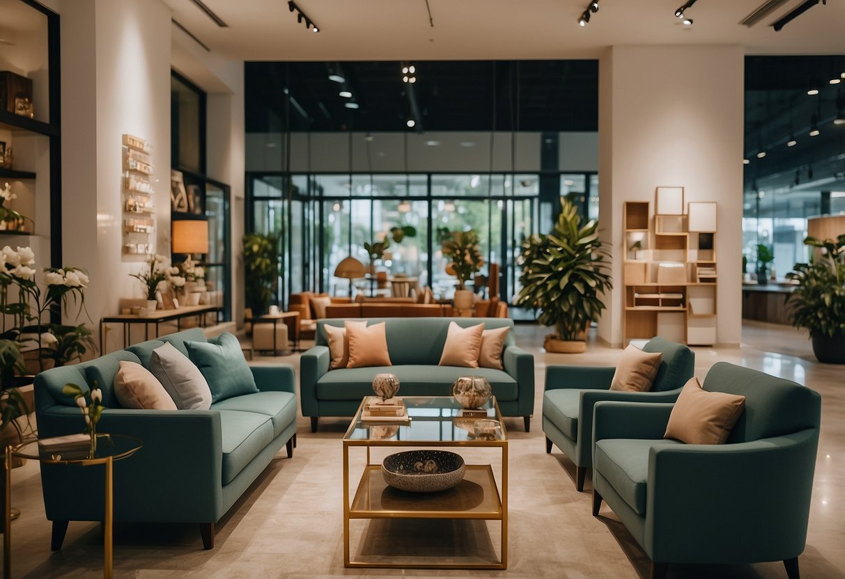 A spacious furniture shop in Sembawang, filled with modern and traditional pieces displayed in an organized and inviting manner