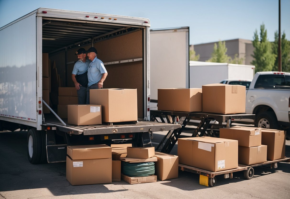 A truck unloads donated furniture at a Calgary donation center