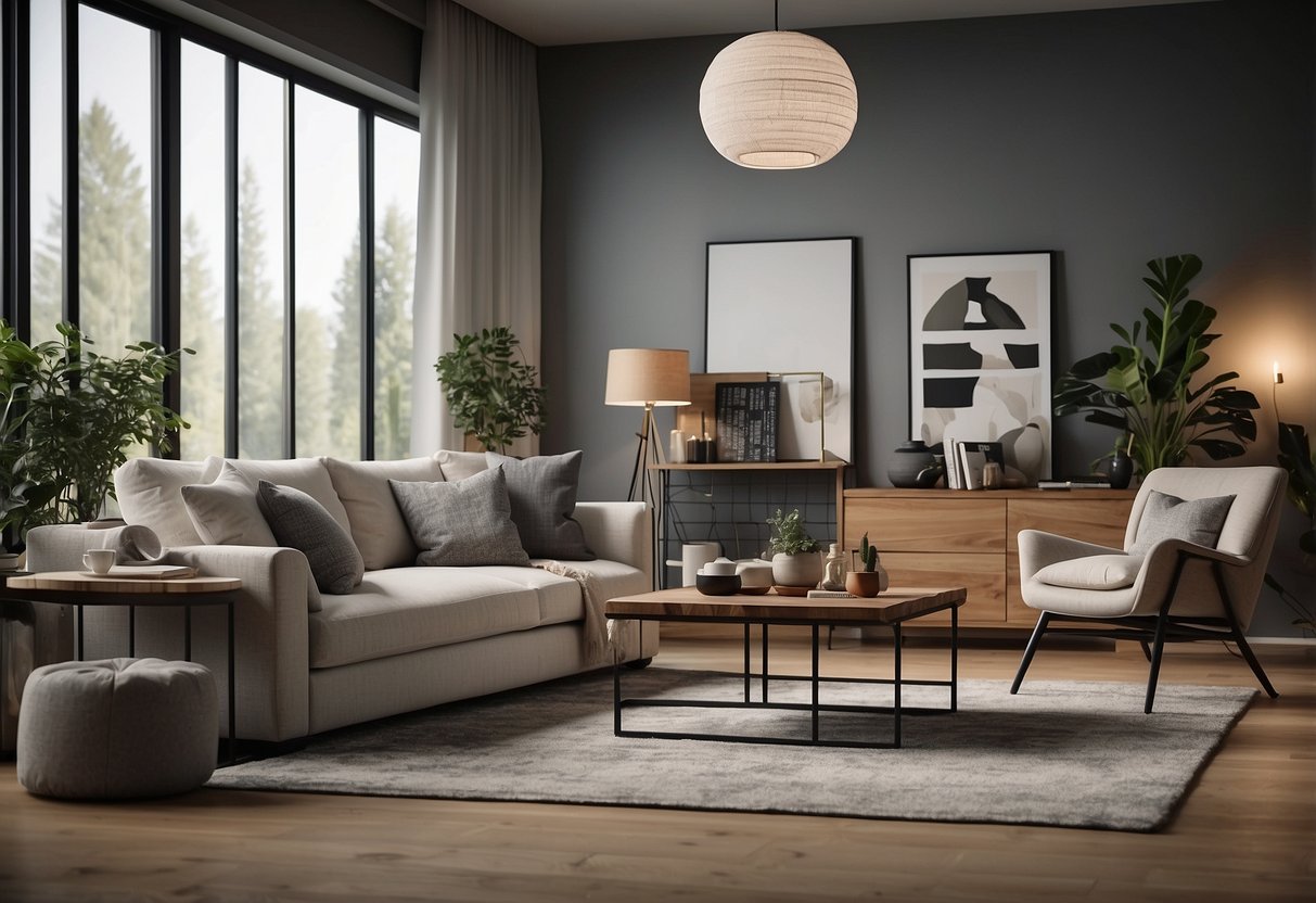 A cozy, well-lit living room with sleek, modern furniture arranged in a welcoming and inviting manner