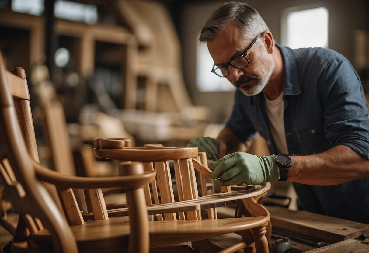 A skilled artisan meticulously customizes a wooden chair, adding intricate details and finishing touches to create a unique piece of home furniture