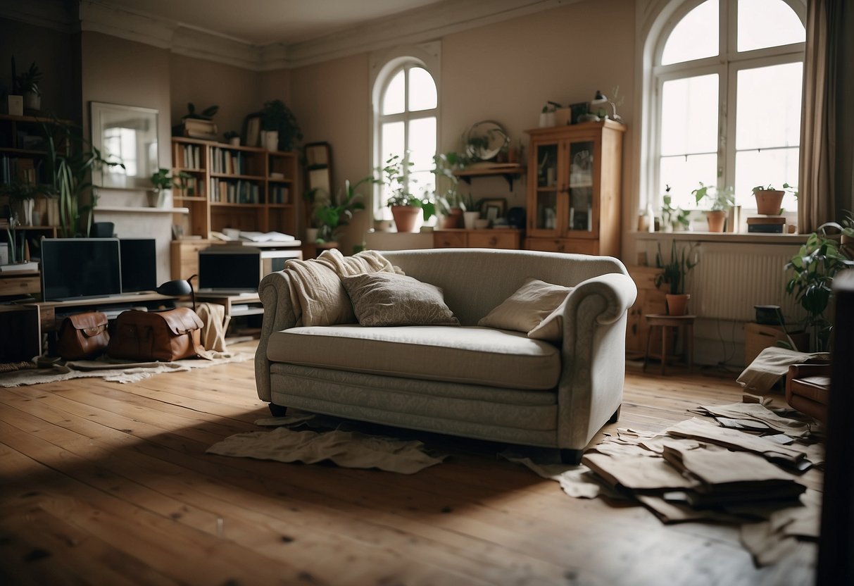 Unkempt room with overturned furniture