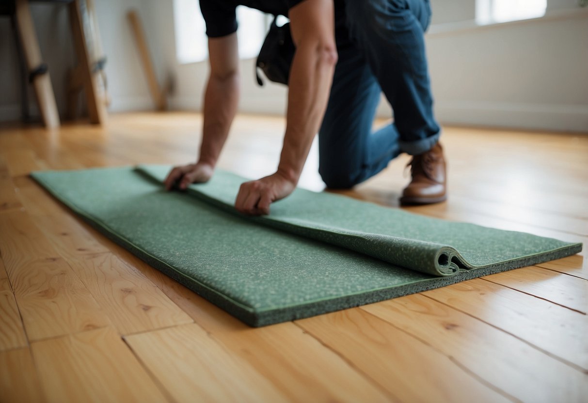 A person installs heavy-duty furniture pads on hardwood floors