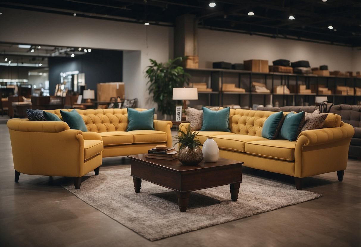 Furniture arranged neatly with price tags, polished surfaces, and clean upholstery