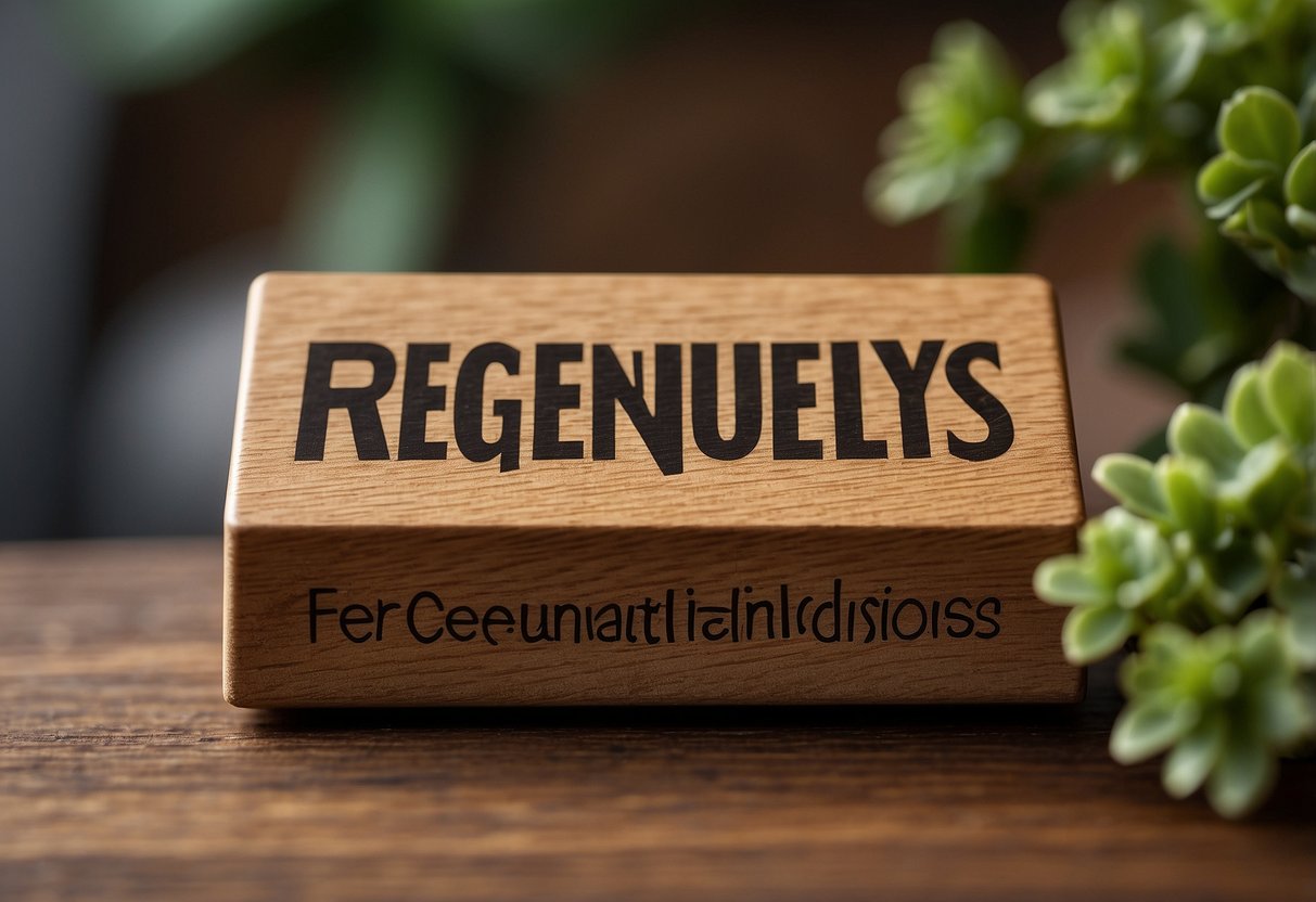 A wooden furniture sticker with "Frequently Asked Questions" text on a clean, modern surface