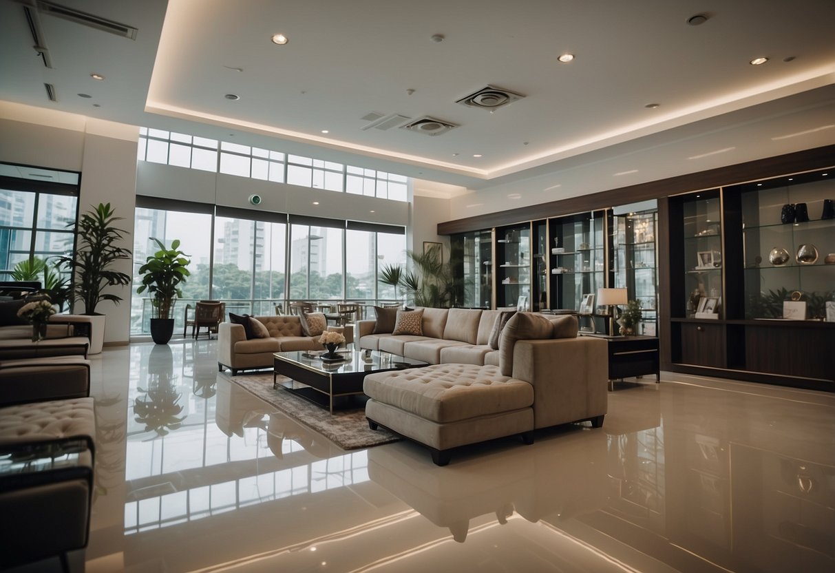 A spacious showroom filled with modern and elegant furniture, neatly arranged in Skudai