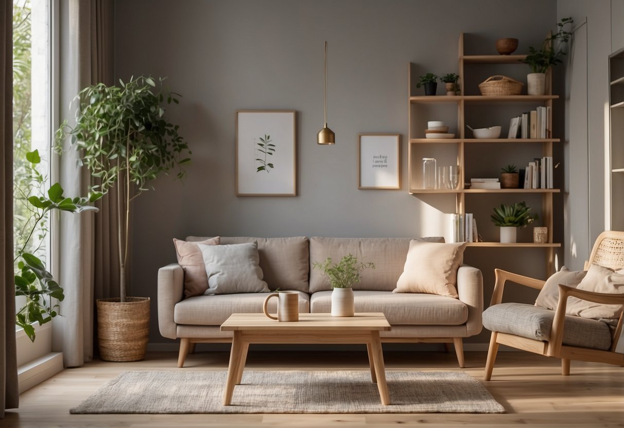 A room with a cozy, well-lit corner featuring a limed oak furniture set. The furniture includes a table, chairs, and a bookshelf, creating a warm and inviting atmosphere