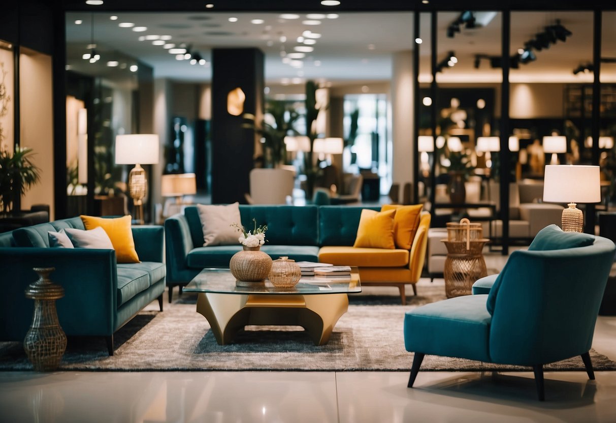 A spacious furniture store in Marina Square, filled with modern and stylish pieces arranged in a showroom-like setting