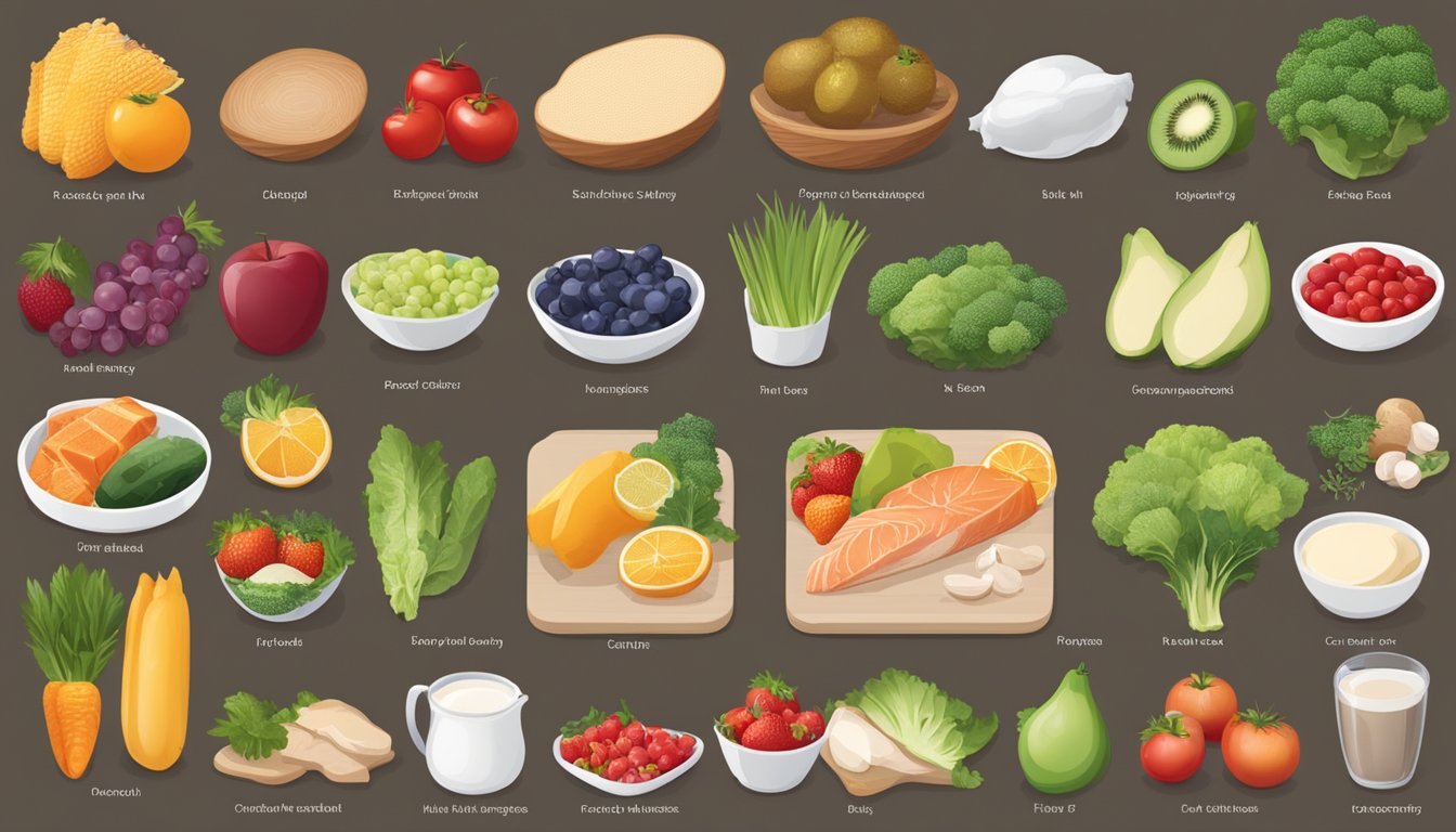 A table with foods categorized by AB blood type diet, including fish, dairy, fruits, and vegetables