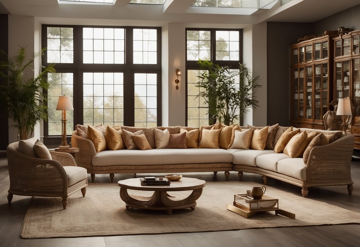 A spacious showroom filled with elegant Tagore furniture, bathed in warm natural light, showcasing the beauty and craftsmanship of each piece