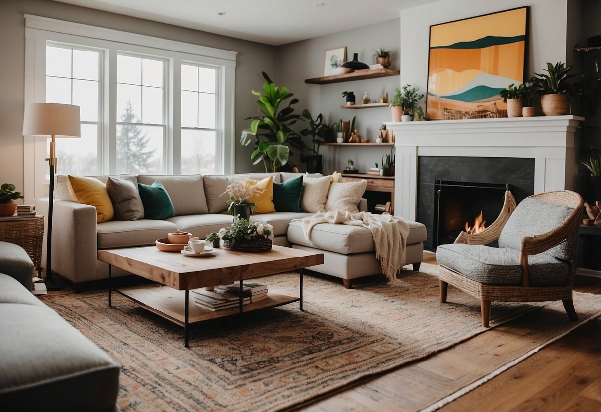 A cozy living room with modern sofas, elegant coffee tables, and vibrant rugs from Lush Furniture's collection