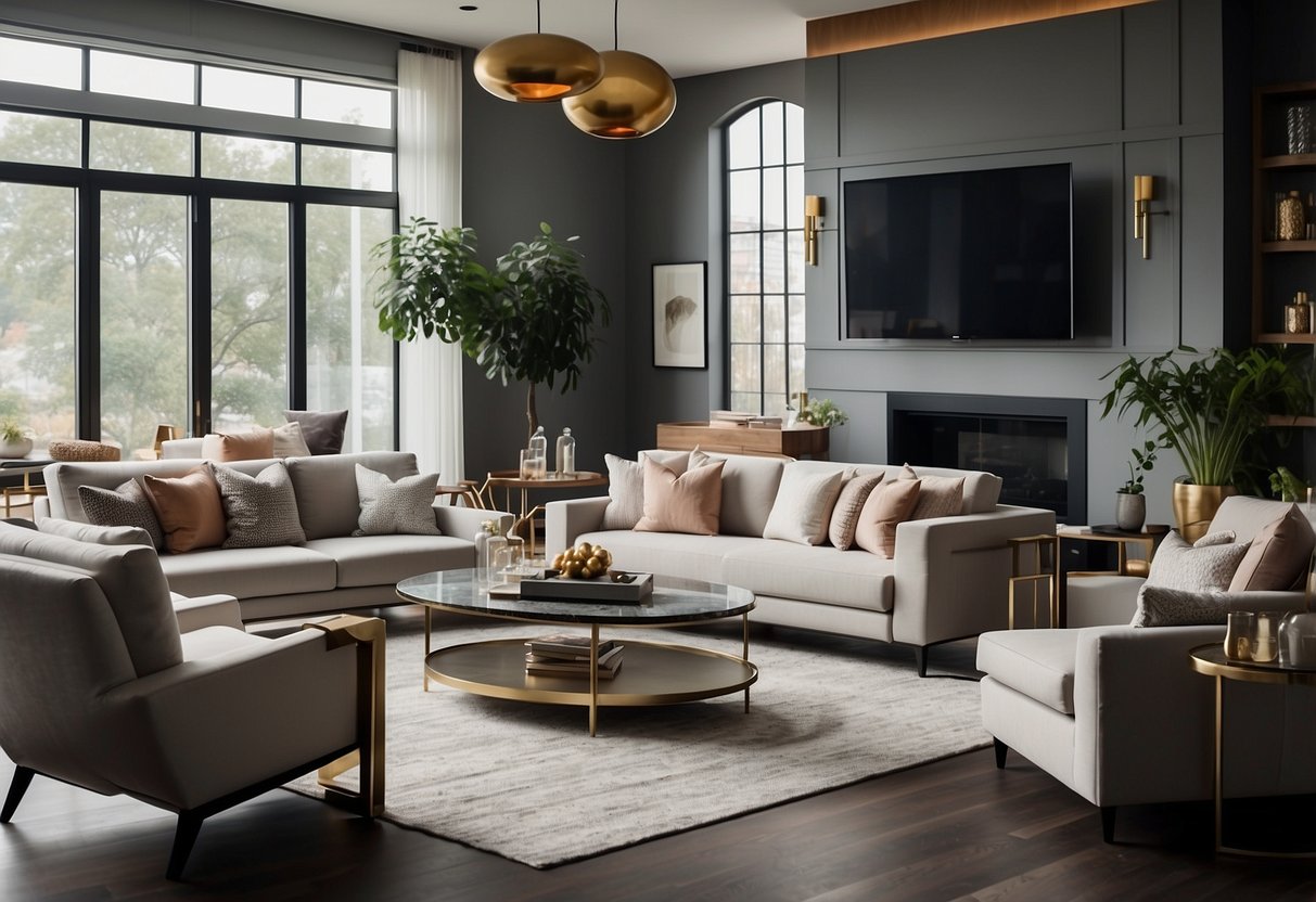 A modern living room with sleek, luxurious furniture from Lush Furniture. Clean lines, rich textures, and sophisticated design create an inviting and stylish space