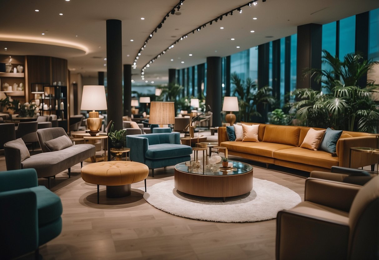 A customer browsing through a variety of modern and stylish furniture pieces at the Rozel furniture store in Singapore