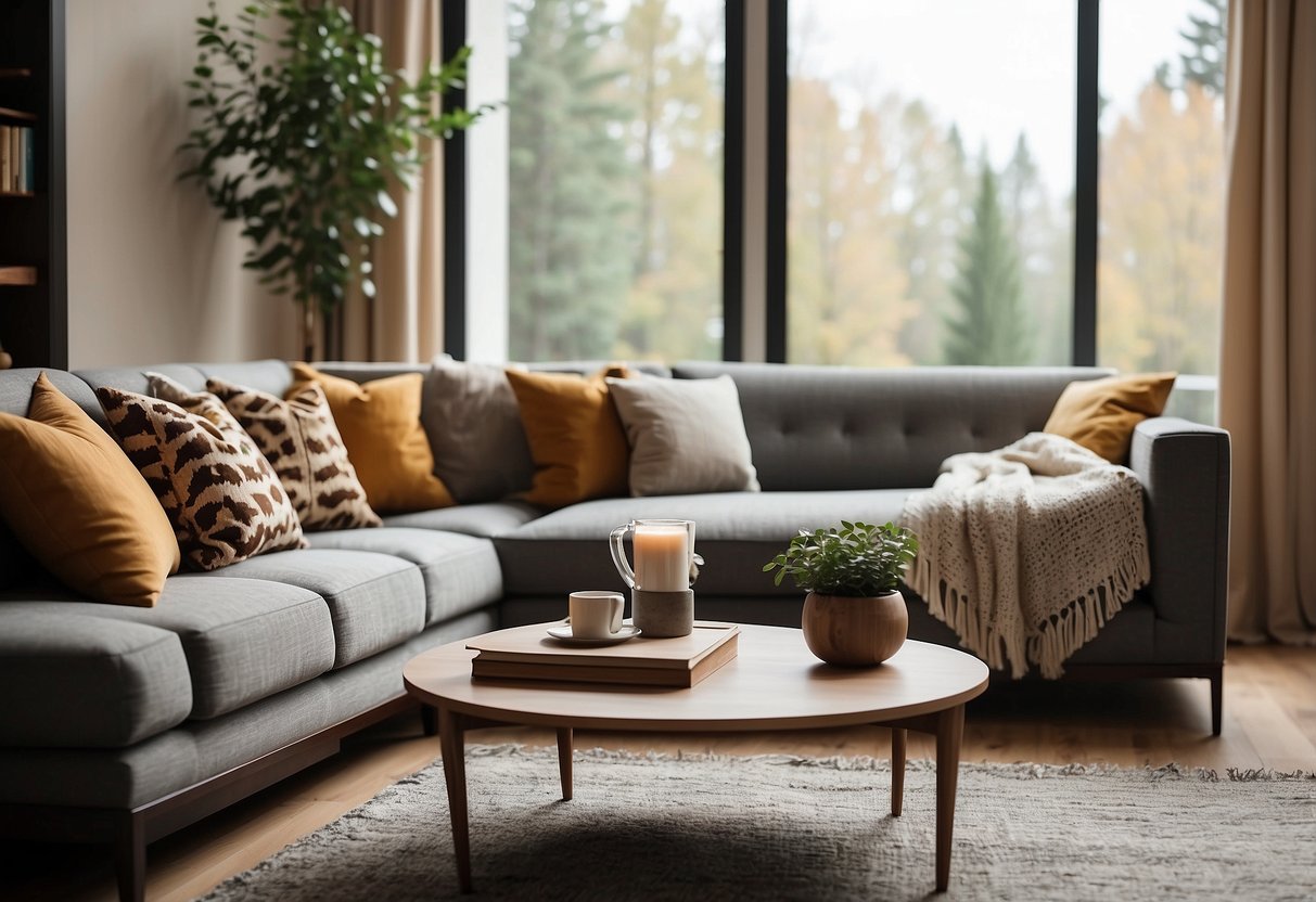 A cozy living room with a modern Jasper furniture set, including a sleek coffee table, a comfortable sofa, and a stylish armchair
