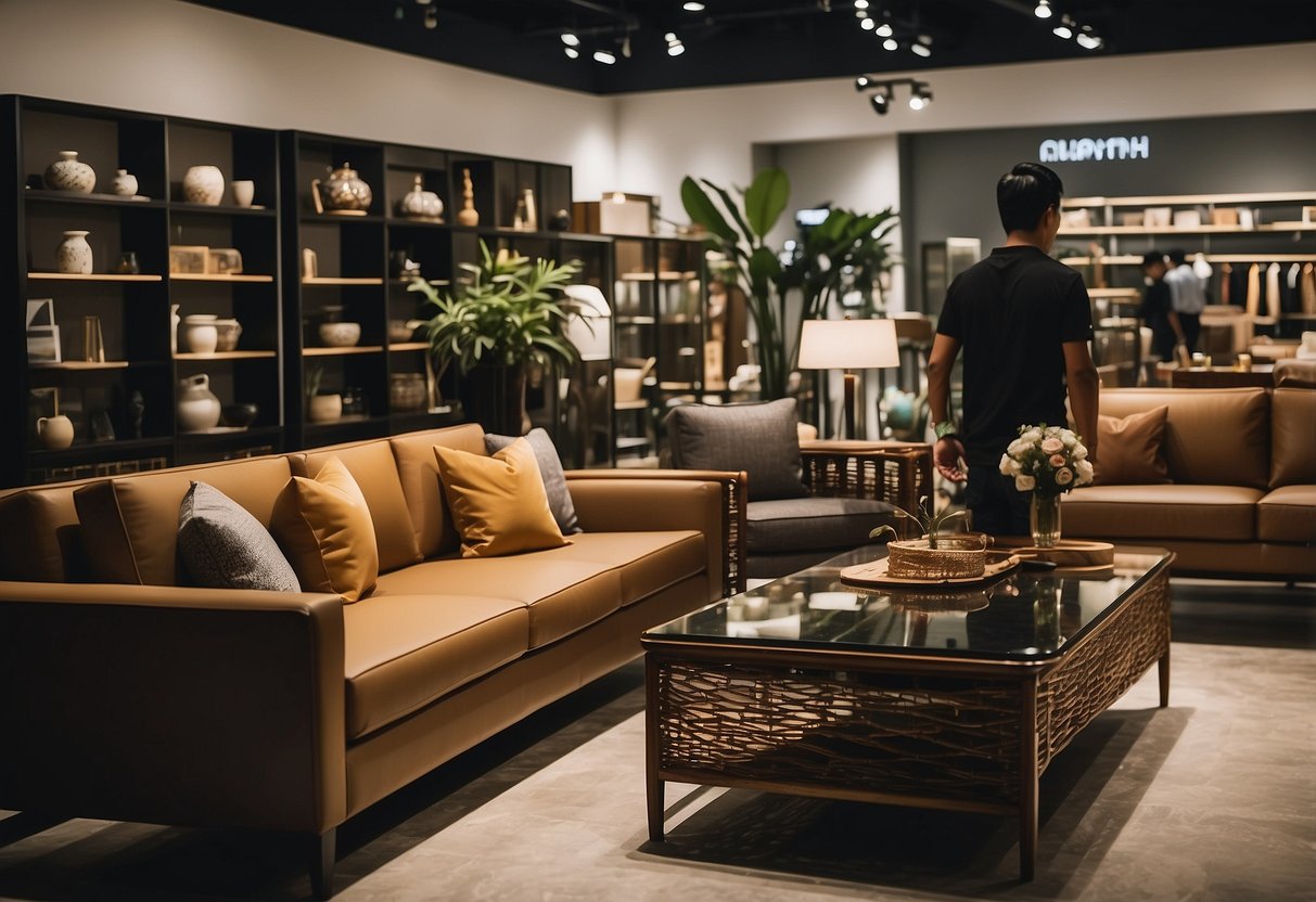Customers browsing modern and traditional furniture in Singapore's unique stores