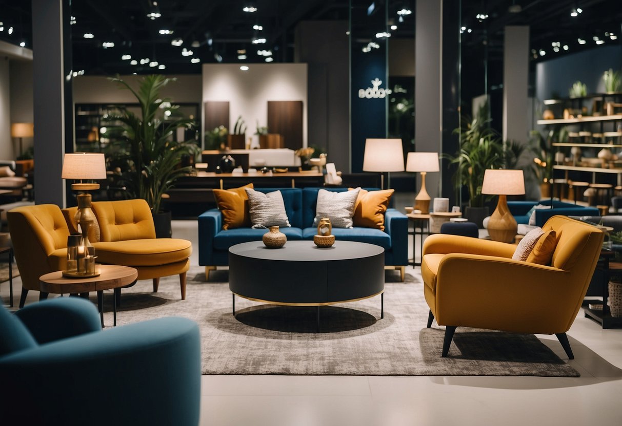 A customer browsing through a variety of furniture options in a modern and stylish furniture store in Singapore