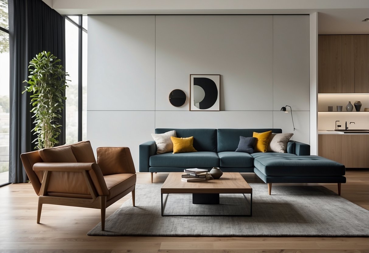 A modern living room with sleek, space-saving furniture from Resource Furniture Adelaide. Clean lines, functional design, and a stylish ambiance
